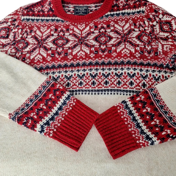 Abercrombie & Fitch VTG Men Medium Merino Wool Blend Fair Isle Pullover Sweater - Picture 4 of 10